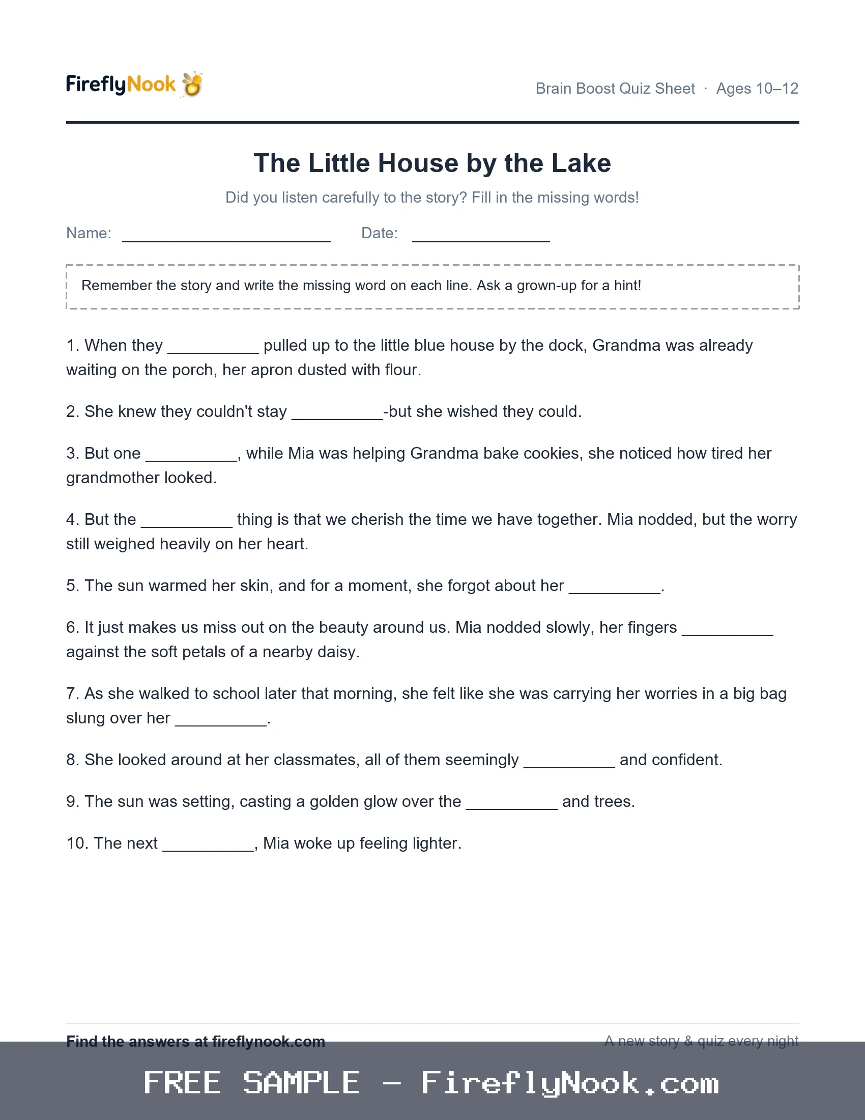 Quiz sheet