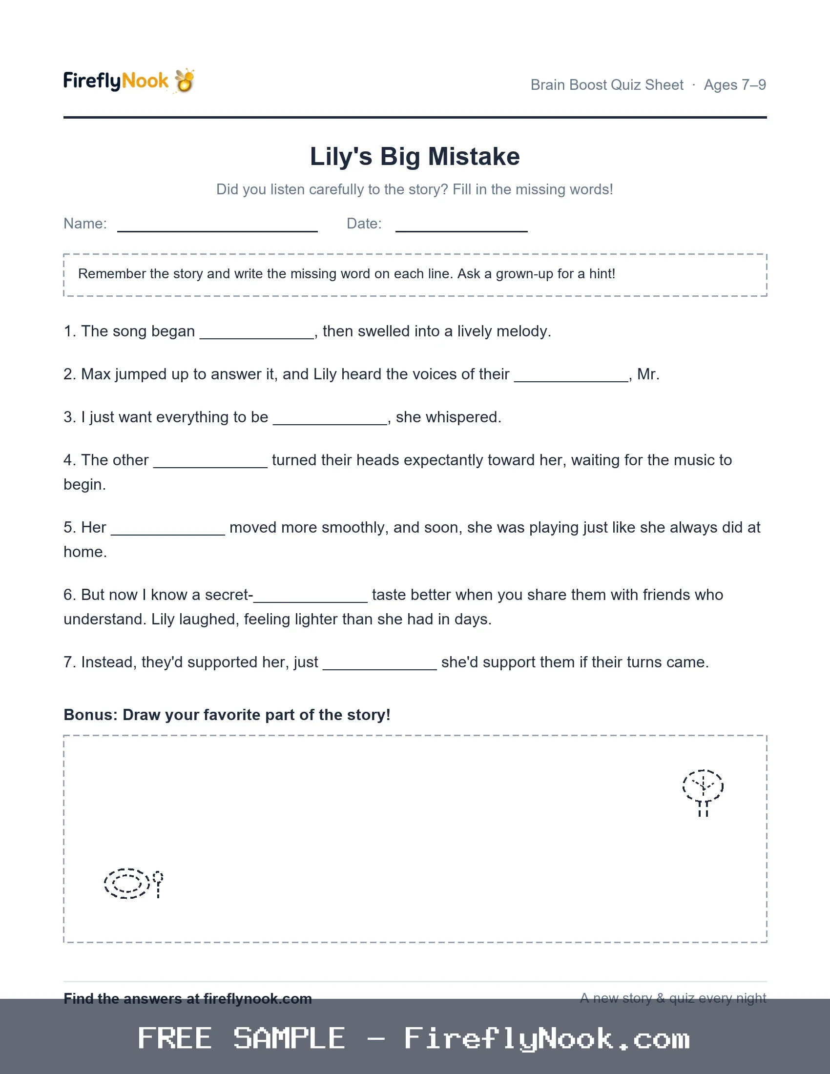 Quiz sheet